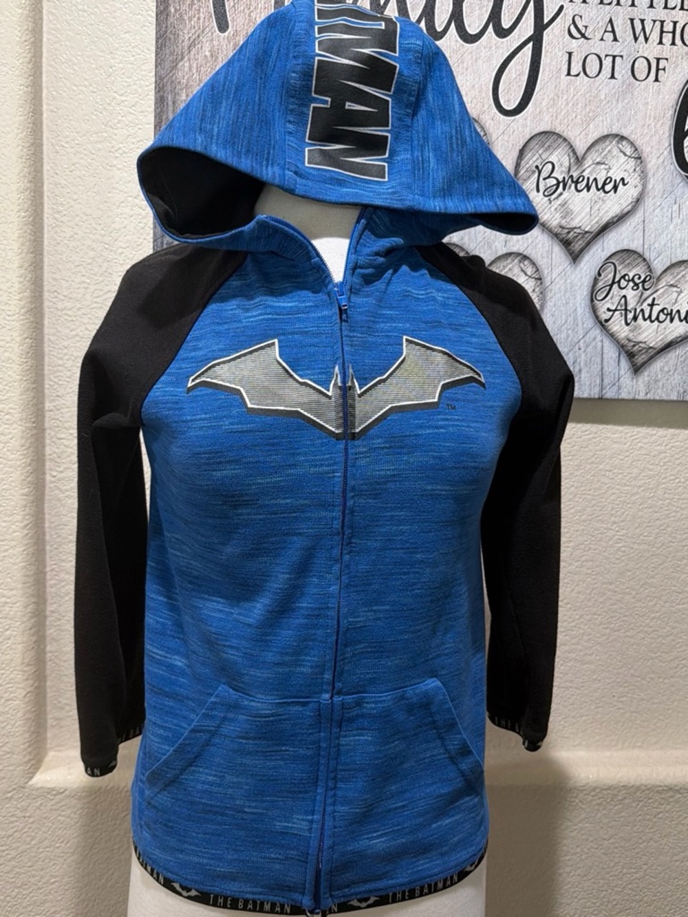 Batman Blue & Black Kids Full-Zip Hoodie with Silver Bat Emblem